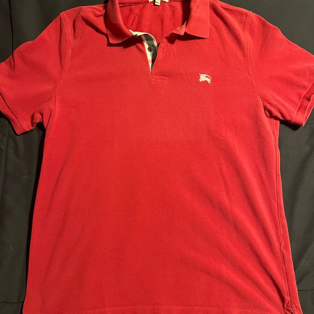 Burberry Red Polo Shirt with Signature Plaid Large